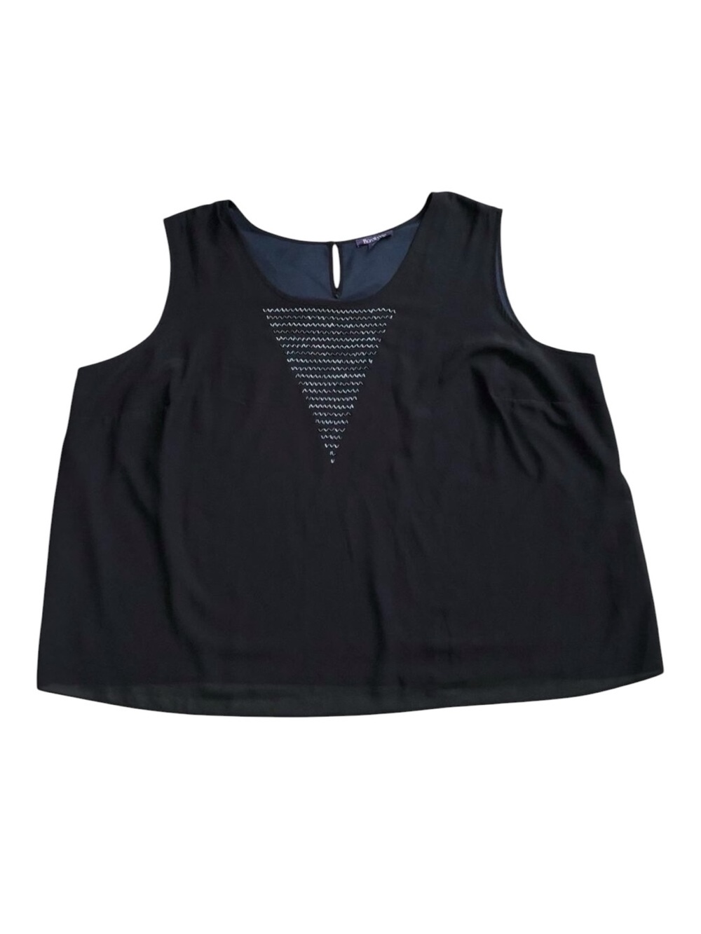 Roamans Black Tank Top Womens Plus 32W Beaded Sleeveless Keyhole Back Blouse